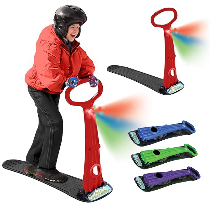 Geospace Winter Fun Ski Skate, Foldable Snow Scooter, Ski Skooter, Snow Sled, and Kids Snowboard with LED Light – Multi-Purpose Portable Sandboard, Snow Skate, and Kids/Teenager Sled for All Ages