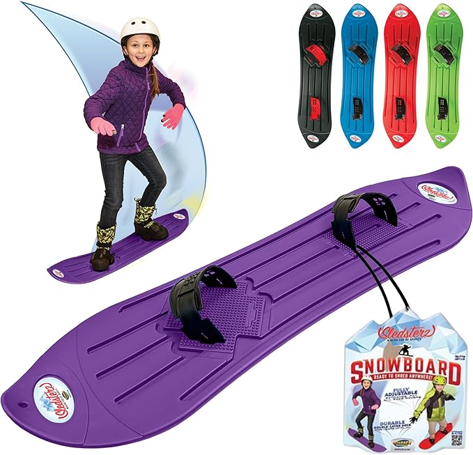The Original Geospace Sledsterz Kids Beginner Snowboard for Winter Fun on Snow, with Adjustable Step-in Bindings; for Kids Between 4 to 12 Years Old
