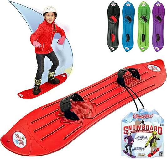 The Original Geospace Sledsterz Kids Beginner Snowboard for Winter Fun on Snow, with Adjustable Step-in Bindings; for Kids Between 4 to 12 Years Old
